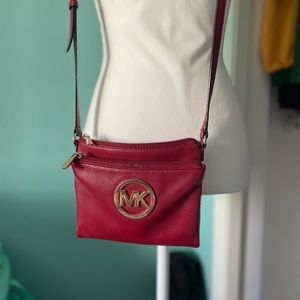 Michael Kors Crossbody purse, multi section zipper wallet organizer inside Red
